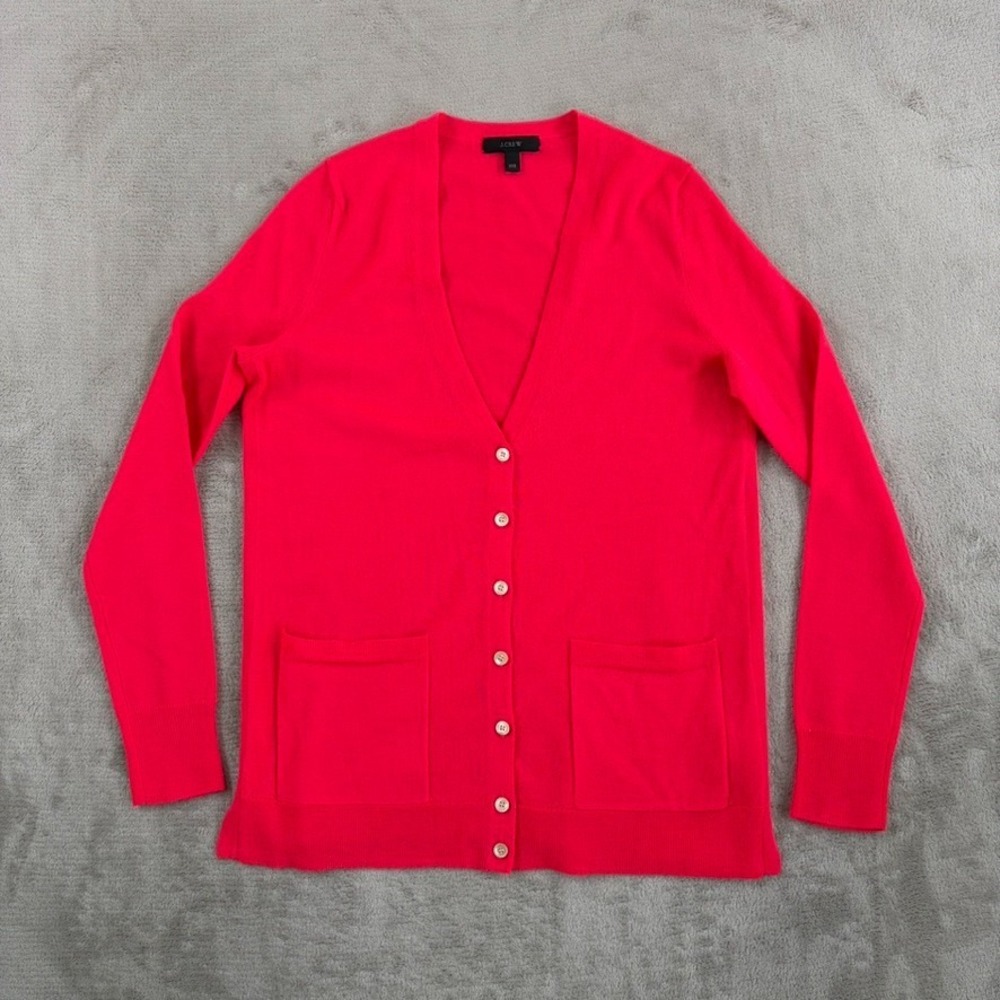 J Crew Cardigan Sweater in Bright Coral 100% Merino Wool Women 2XS NWOT $148